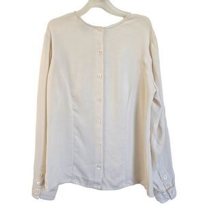 Studio 121 Cream Beige 100% Silk Longsleeve Blouse Top Sz 2 Quiet Luxury Vintage